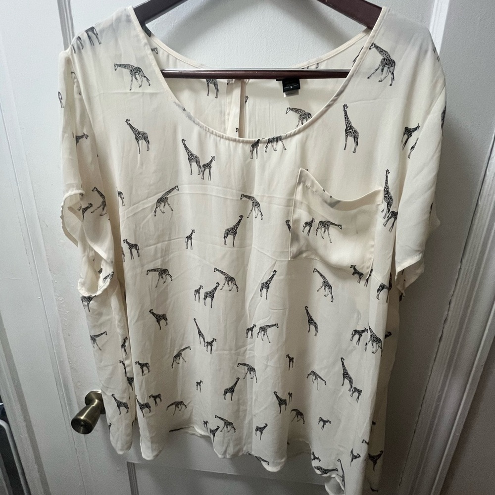 Torrid Cream Boxy Blouse with giraffe Print
